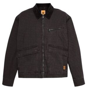 Timberland Stafford Washed Canvas Jacket Mens Black Corduroy Collar Small New